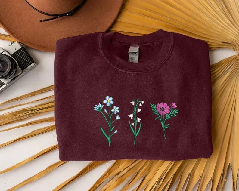 Birth Month Flower Embroidered Sweatshirt (up to 3 flowers)