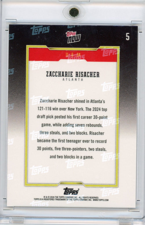 2024 Topps Now Zaccharie Risacher #5 Gold #/50 Rookie RC Basketball Card