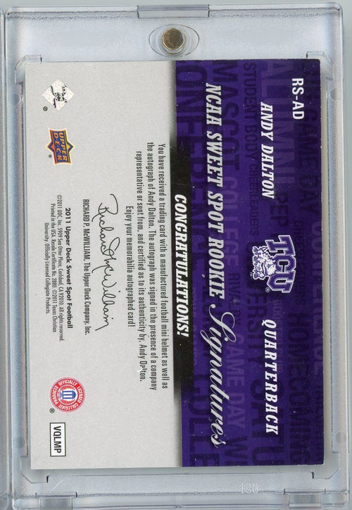 2011 Upper Deck Sweet Spot Football Andy Dalton #RSAD /75 Autograph Rookie RC Football Card