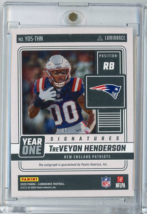 2025 Panini Luminance Year One Signatures TreVeyon Henderson #YOS-THN Auto New England Patriots Rookie RC Football Card