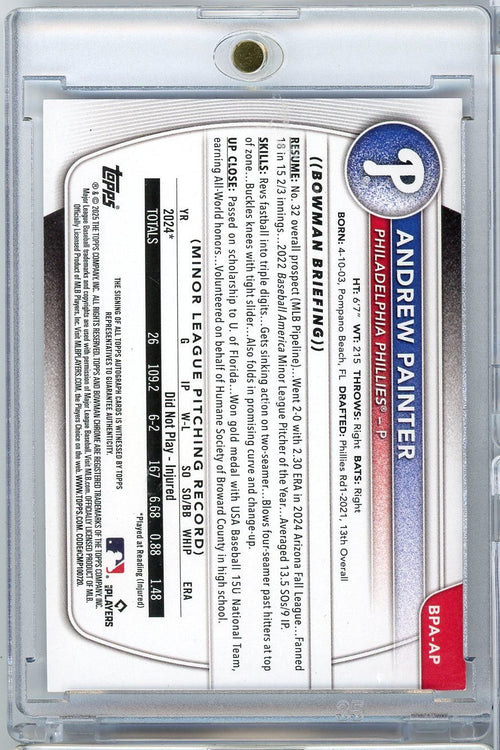 2025 Bowman Andrew Painter #BPAAP /250 Purple Autograph Rookie RC Baseball Card