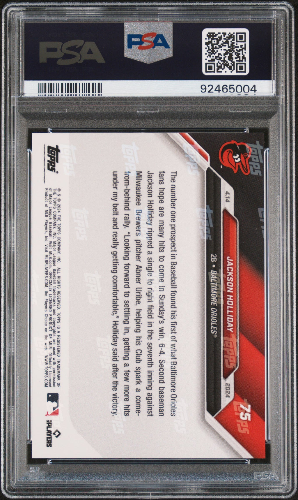 Graded 2024 Topps Now Jackson Holliday #75 Blue #/49 Rookie RC Baseball Card PSA 10 Gem Mint