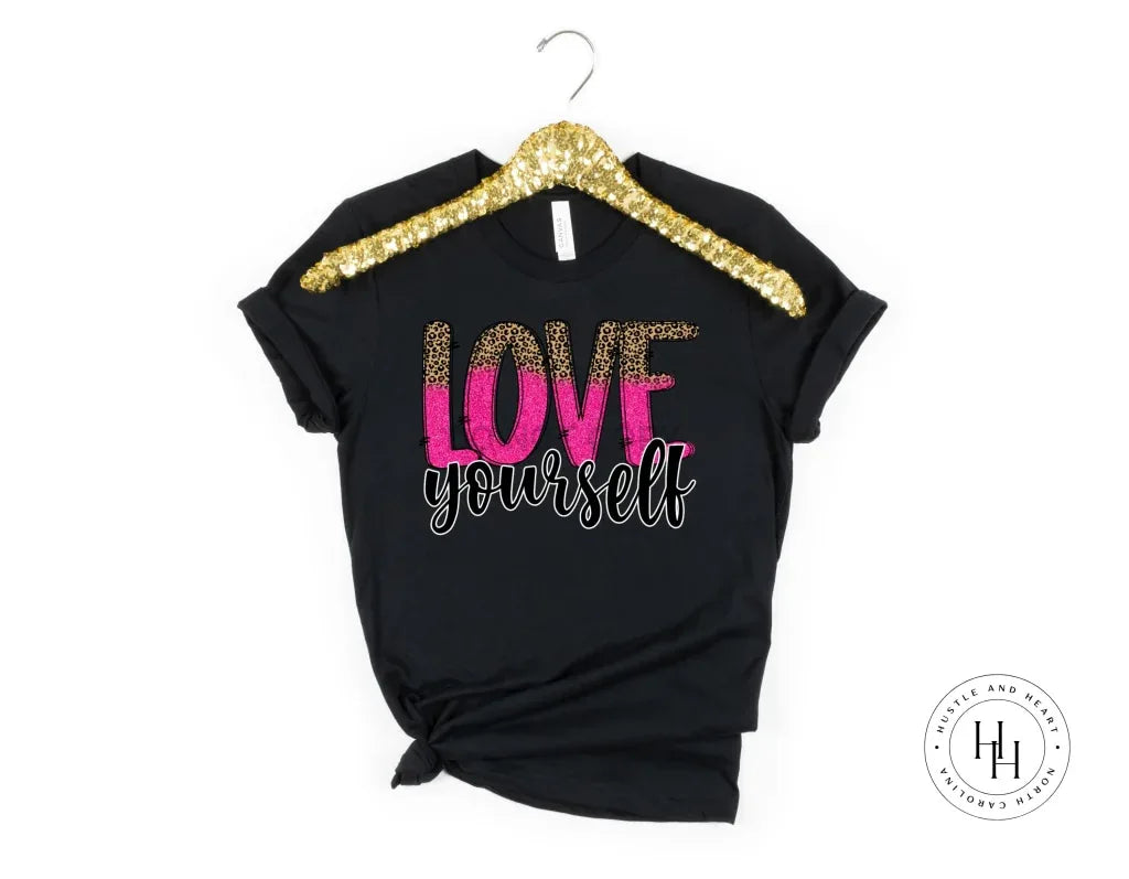 Love Yourself Hot Pink and Leopard Split Graphic Tee