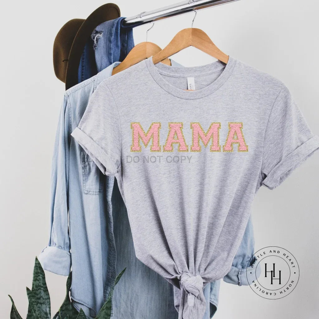 Mama Light Pink/Gold Faux Chenille Letters Graphic Tee