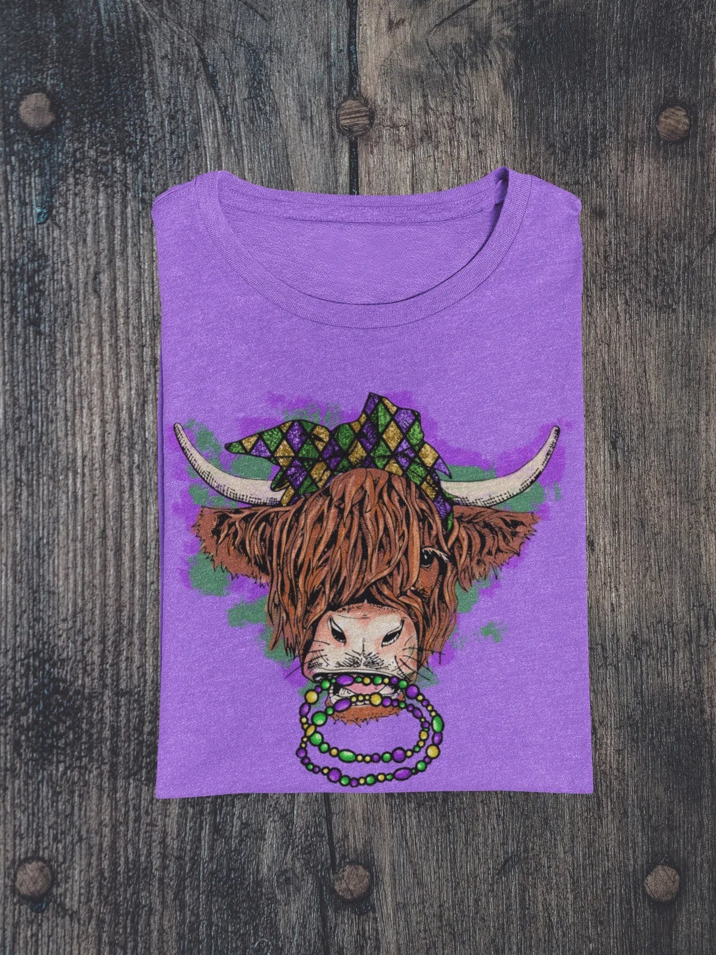 Highland Cow Mardi Gras Graphic Tee
