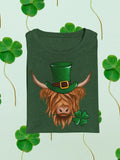 Highland Cow with a Top Hat and Shamrock St Patricks Graphic Tee