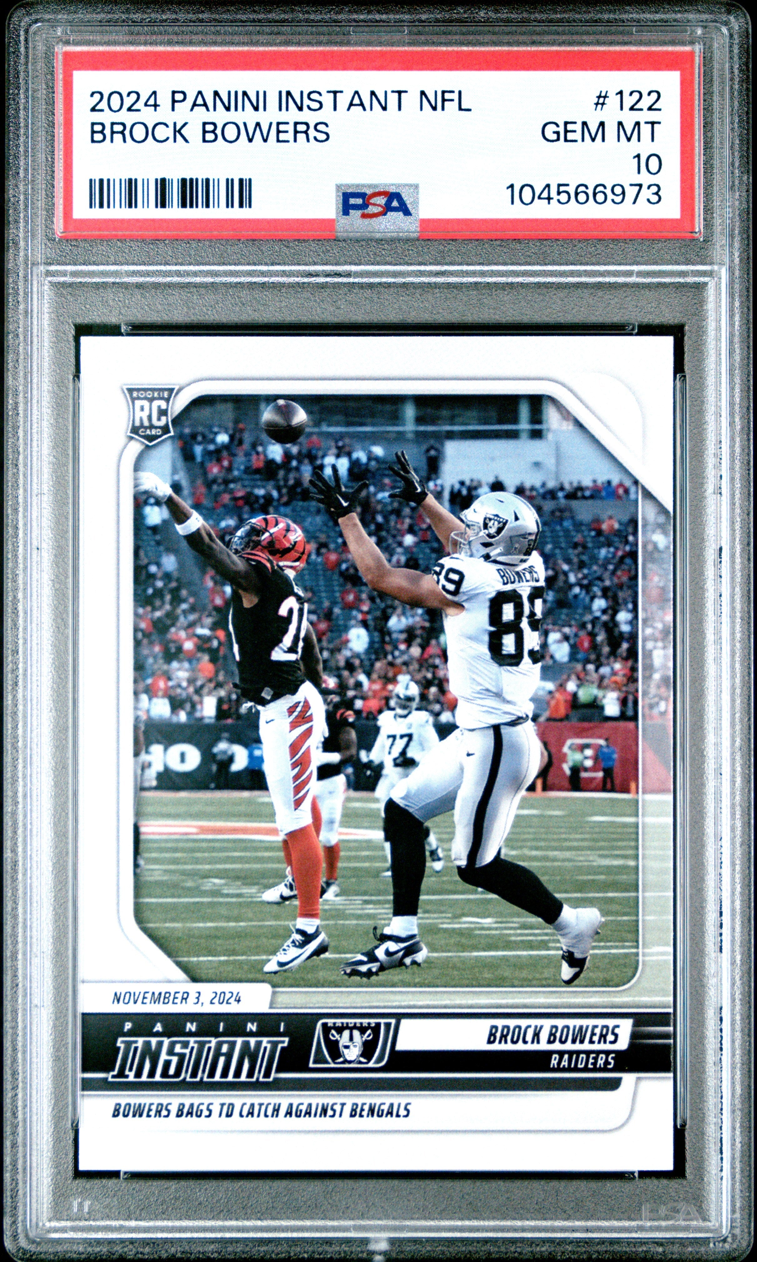 Graded 2024 Panini Instant NFL Brock Bowers #122 Rookie RC Football Card PSA 10 Gem Mint