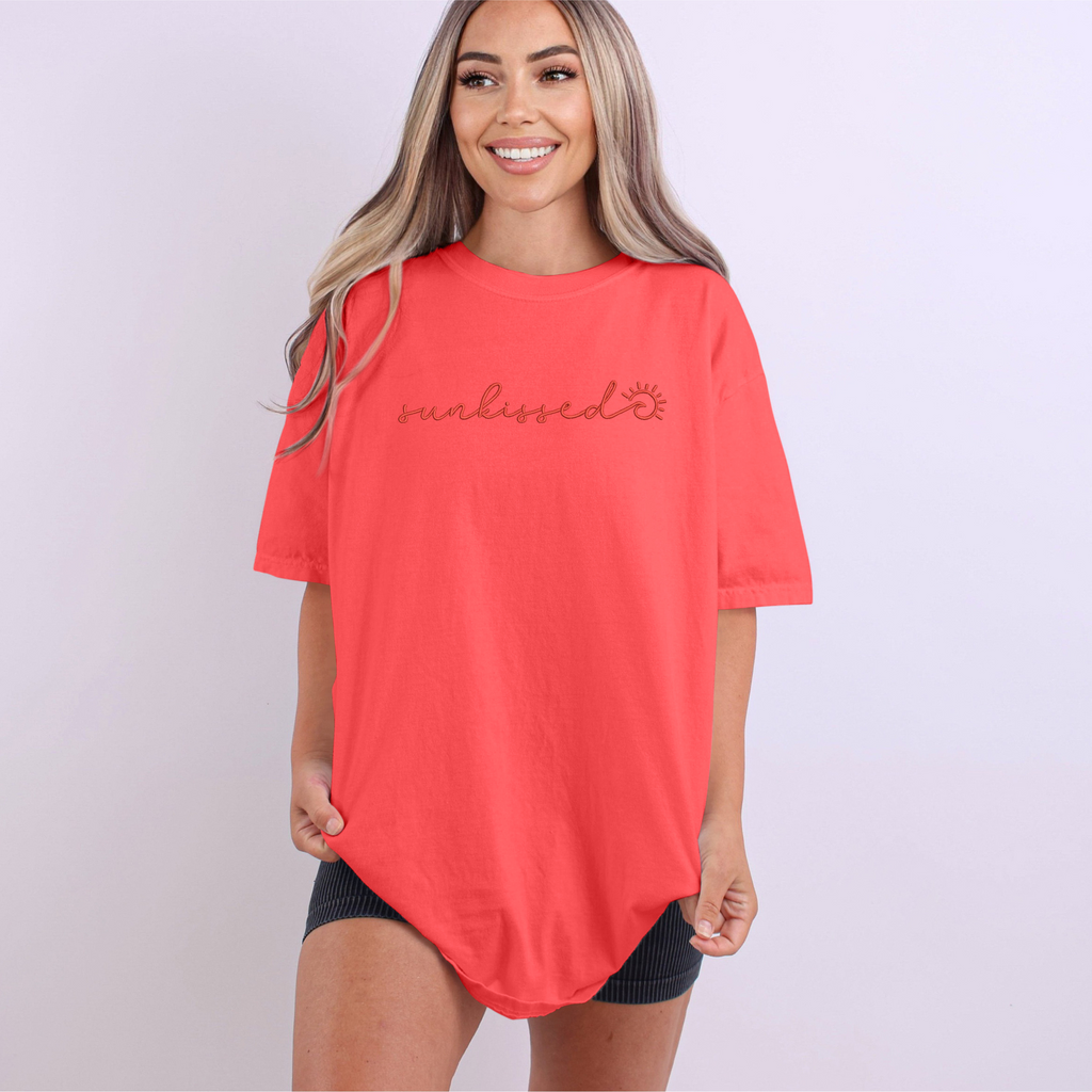 Sunkissed Summer Embroidered Comfort Color Short Sleeve Shirt or Tank Top