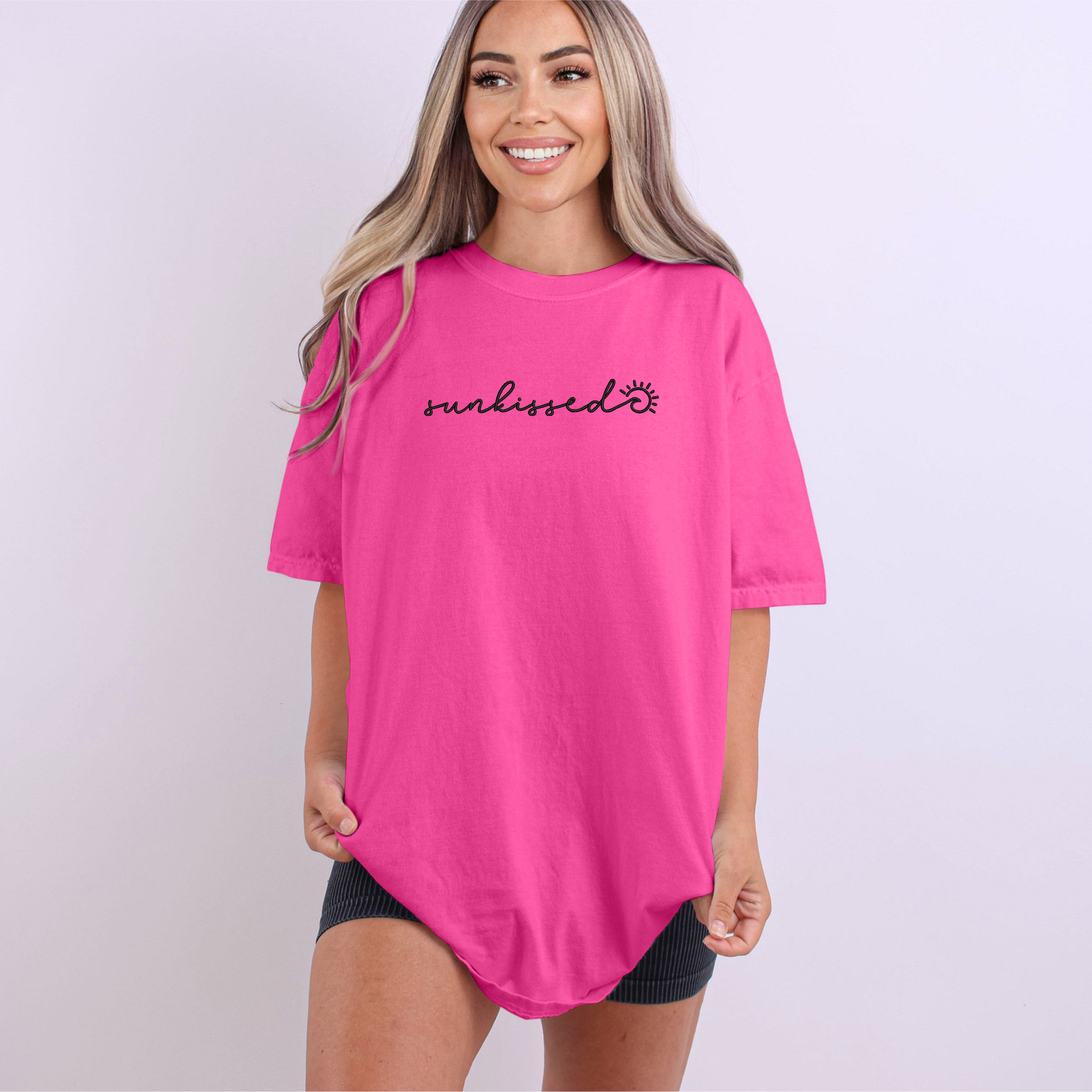 Sunkissed Summer Embroidered Comfort Color Short Sleeve Shirt or Tank Top
