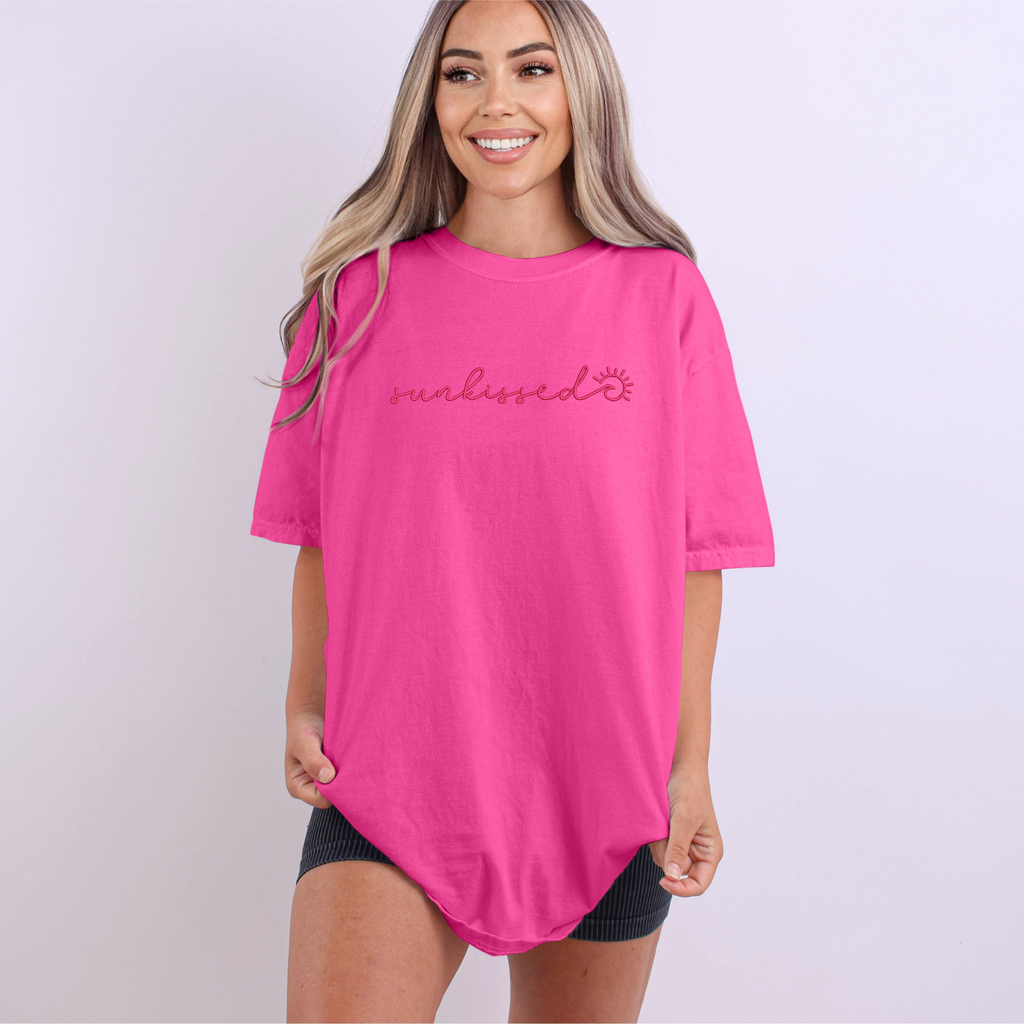 Sunkissed Summer Embroidered Comfort Color Short Sleeve Shirt or Tank Top