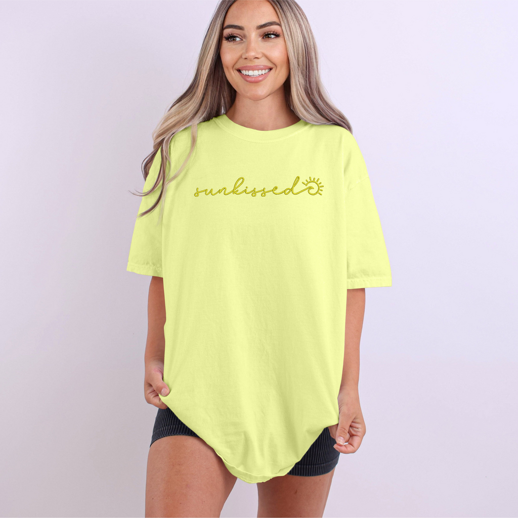 Sunkissed Summer Embroidered Comfort Color Short Sleeve Shirt or Tank Top