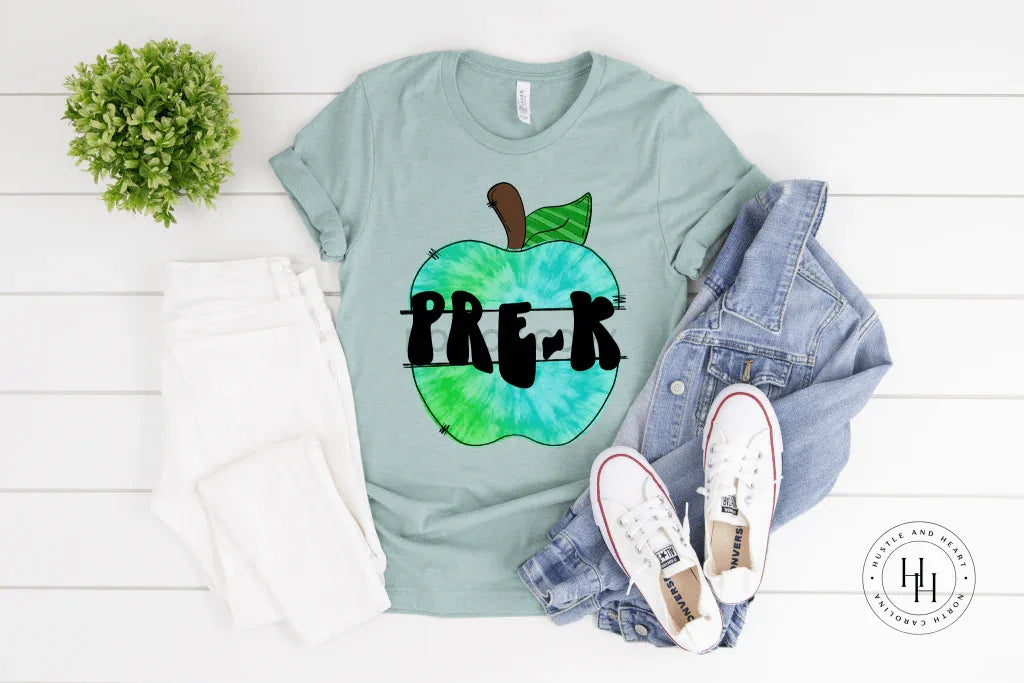 Pre-K Blue Watercolor Apple Graphic Tee