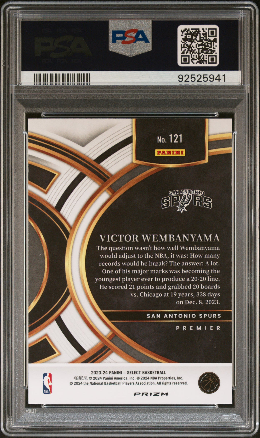 Graded 2023 Panini Select Victor Wembanyama #121 Red Cracked Ice Rookie RC Basketball Card PSA 10 Gem Mint