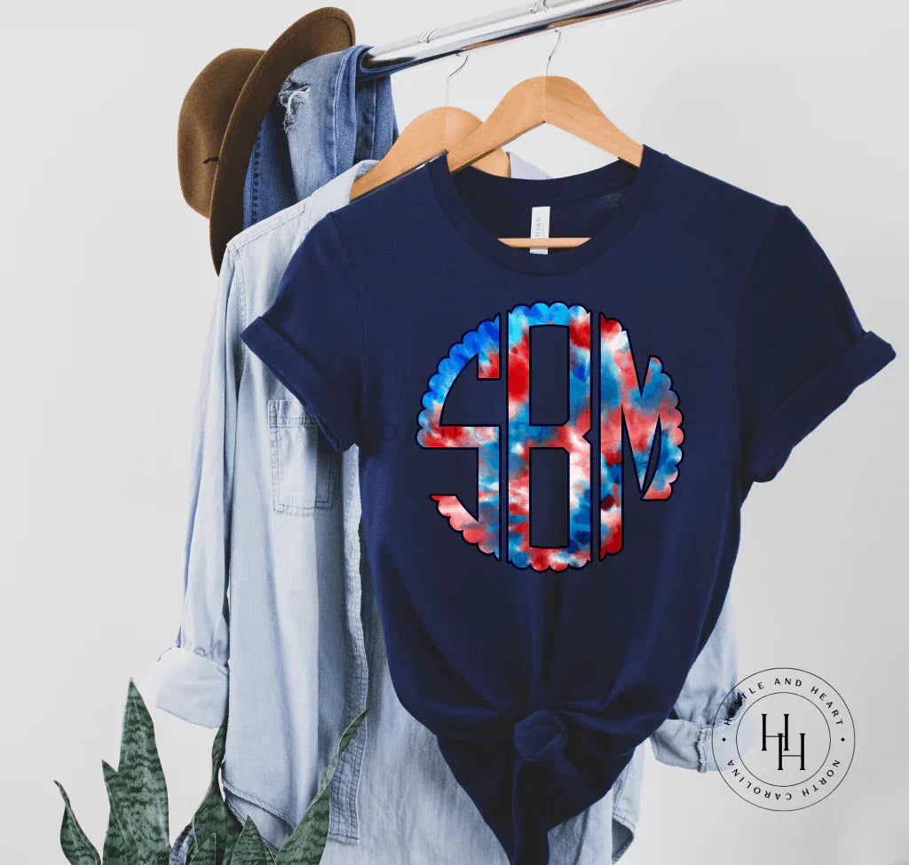 Red White Blue Tie Dye Monogram Graphic Tee