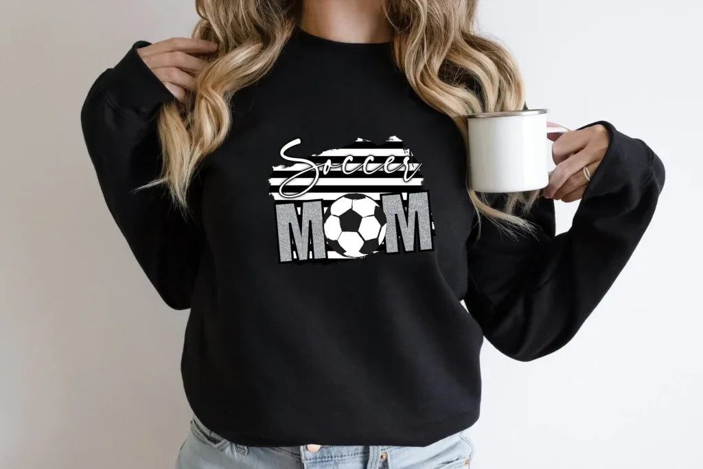 Soccer Mom Black and White with Silver Faux Glitter Graphic Tee