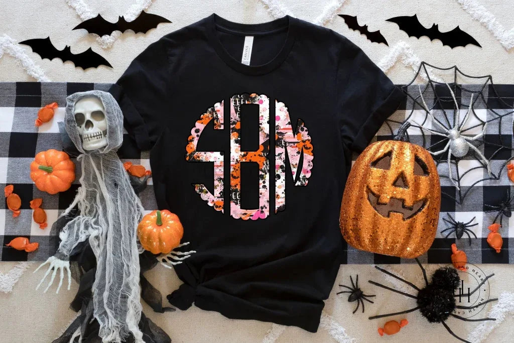 Spooky Halloween Pink brushstroke Monogram Graphic Tee