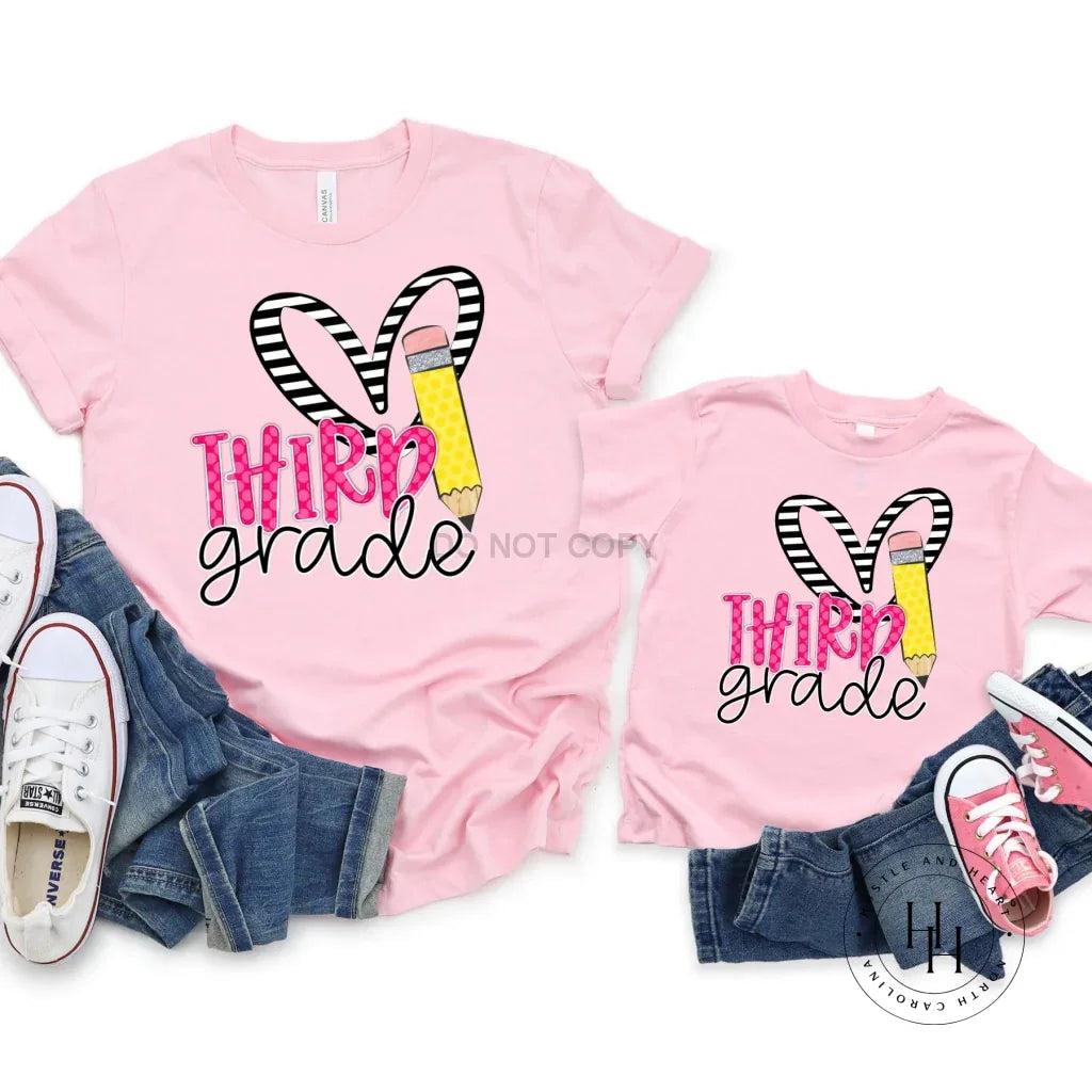 Third  Grade Striped Heart Graphic Tee