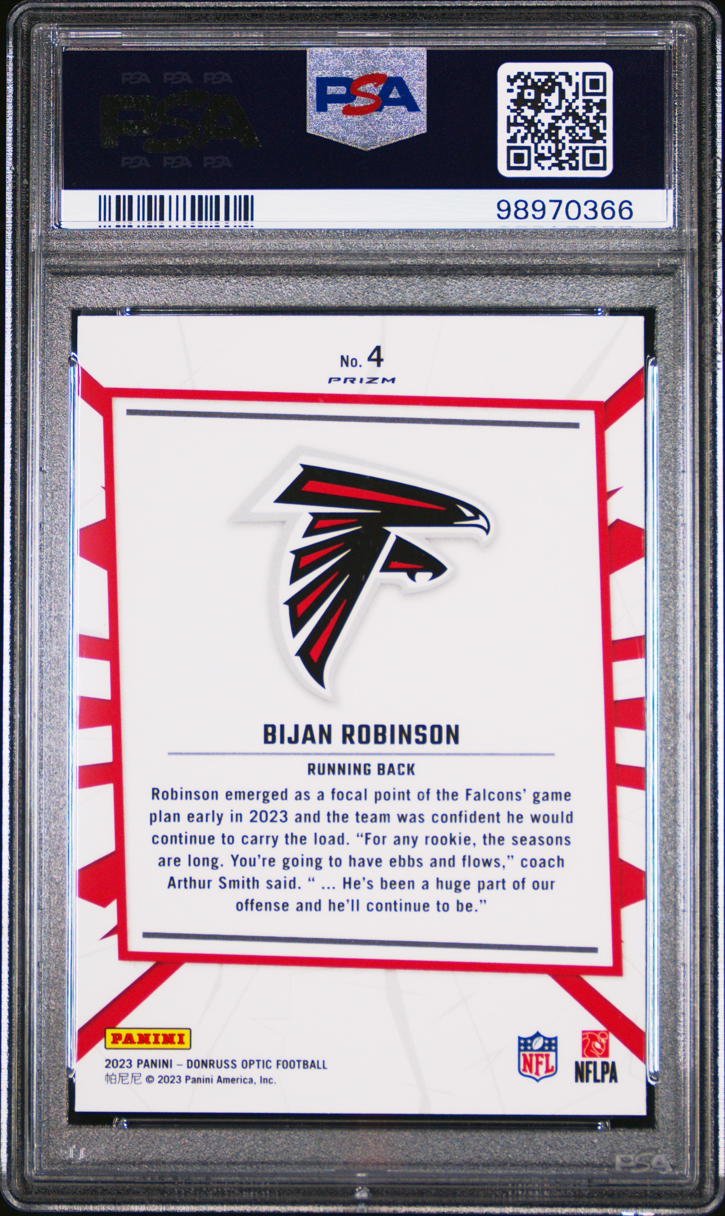 Graded 2023 Panini Donruss Optic Bijan Robinson #4 My House Rookie RC Football Card PSA 10 Gem Mint